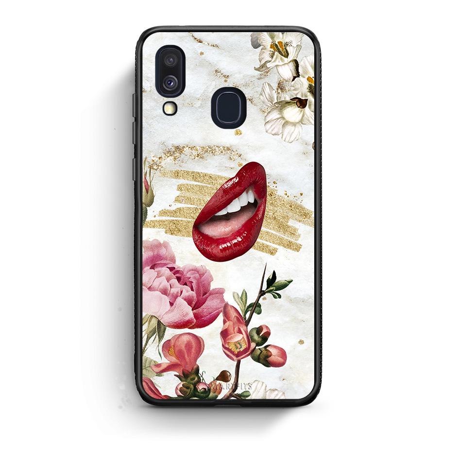 Samsung A40 Red Lips θήκη από τη Smartfits με σχέδιο στο πίσω μέρος και μαύρο περίβλημα | Smartphone case with colorful back and black bezels by Smartfits