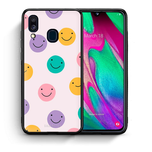 Θήκη Samsung A40 Smiley Faces από τη Smartfits με σχέδιο στο πίσω μέρος και μαύρο περίβλημα | Samsung A40 Smiley Faces case with colorful back and black bezels