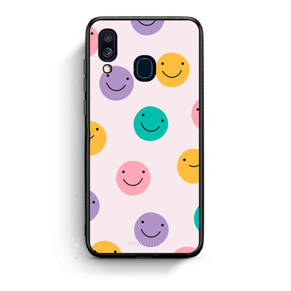 Samsung A40 Smiley Faces θήκη από τη Smartfits με σχέδιο στο πίσω μέρος και μαύρο περίβλημα | Smartphone case with colorful back and black bezels by Smartfits