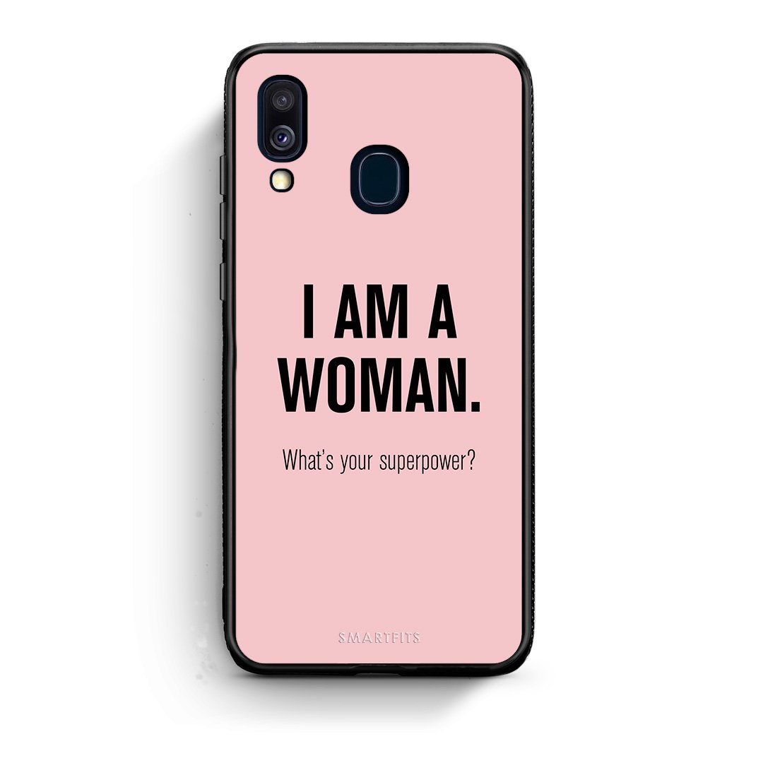 Samsung A40 Superpower Woman θήκη από τη Smartfits με σχέδιο στο πίσω μέρος και μαύρο περίβλημα | Smartphone case with colorful back and black bezels by Smartfits