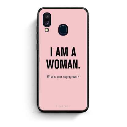 Samsung A40 Superpower Woman θήκη από τη Smartfits με σχέδιο στο πίσω μέρος και μαύρο περίβλημα | Smartphone case with colorful back and black bezels by Smartfits