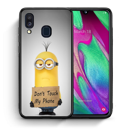Θήκη Samsung A40 Minion Text από τη Smartfits με σχέδιο στο πίσω μέρος και μαύρο περίβλημα | Samsung A40 Minion Text case with colorful back and black bezels
