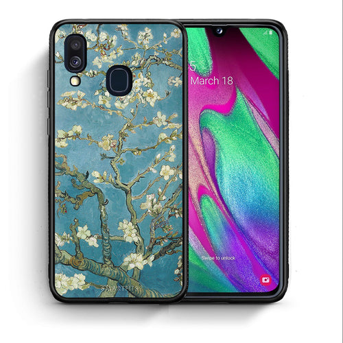 Θήκη Samsung A40 White Blossoms από τη Smartfits με σχέδιο στο πίσω μέρος και μαύρο περίβλημα | Samsung A40 White Blossoms case with colorful back and black bezels