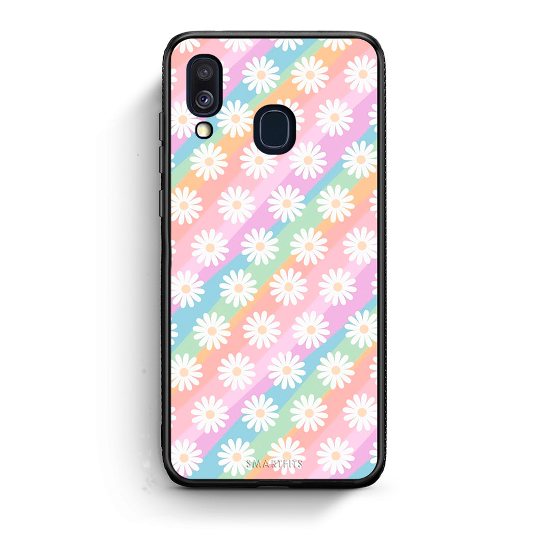 Samsung A40 White Daisies θήκη από τη Smartfits με σχέδιο στο πίσω μέρος και μαύρο περίβλημα | Smartphone case with colorful back and black bezels by Smartfits