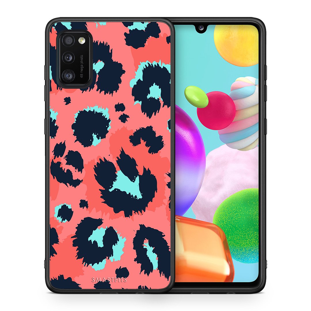 Θήκη Samsung A41 Pink Leopard Animal από τη Smartfits με σχέδιο στο πίσω μέρος και μαύρο περίβλημα | Samsung A41 Pink Leopard Animal case with colorful back and black bezels