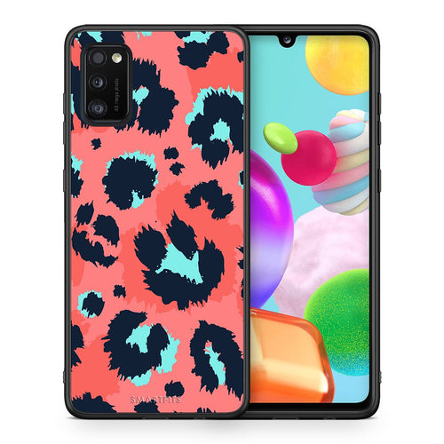 Θήκη Samsung A41 Pink Leopard Animal από τη Smartfits με σχέδιο στο πίσω μέρος και μαύρο περίβλημα | Samsung A41 Pink Leopard Animal case with colorful back and black bezels