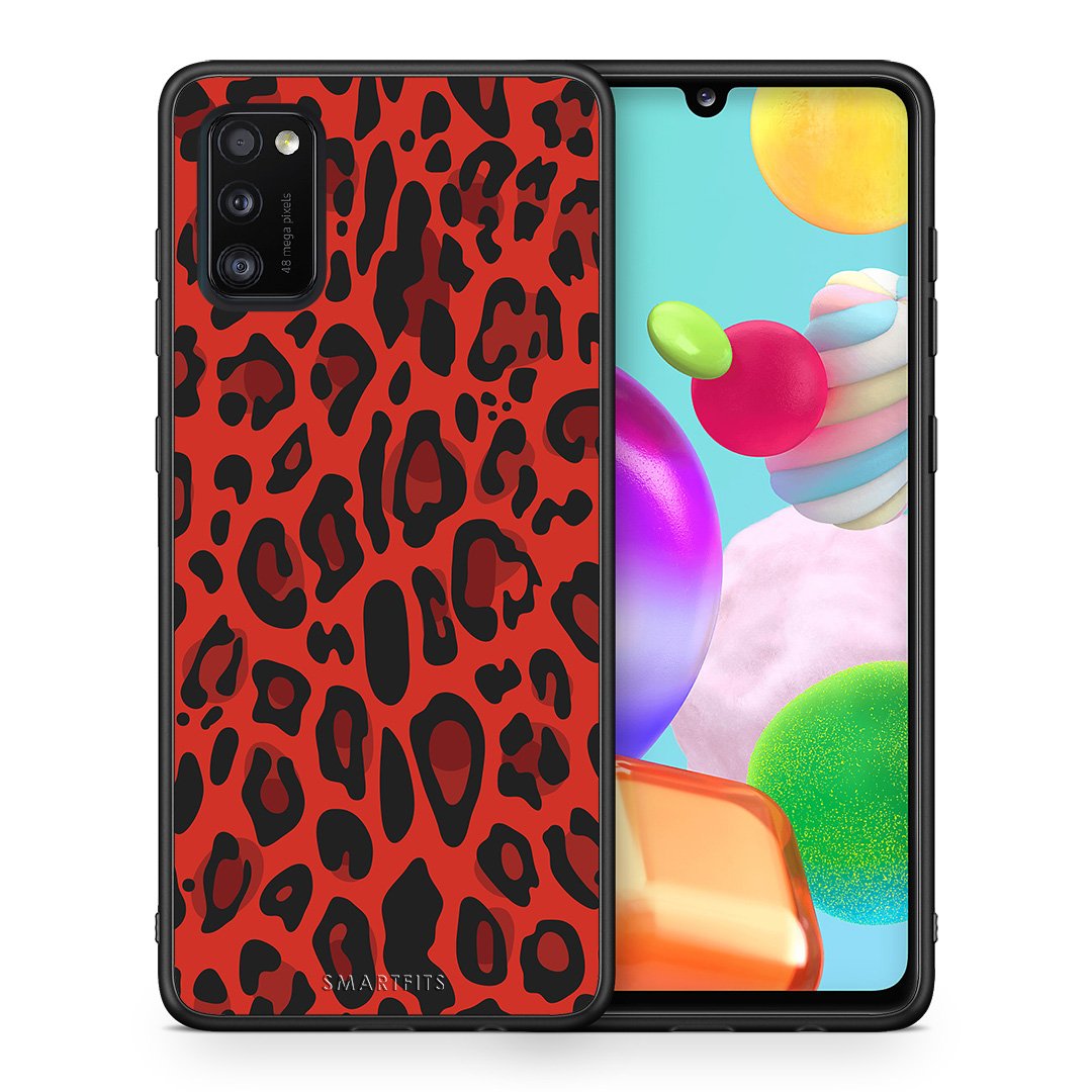Θήκη Samsung A41 Red Leopard Animal από τη Smartfits με σχέδιο στο πίσω μέρος και μαύρο περίβλημα | Samsung A41 Red Leopard Animal case with colorful back and black bezels