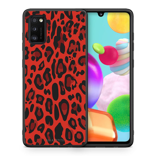 Θήκη Samsung A41 Red Leopard Animal από τη Smartfits με σχέδιο στο πίσω μέρος και μαύρο περίβλημα | Samsung A41 Red Leopard Animal case with colorful back and black bezels