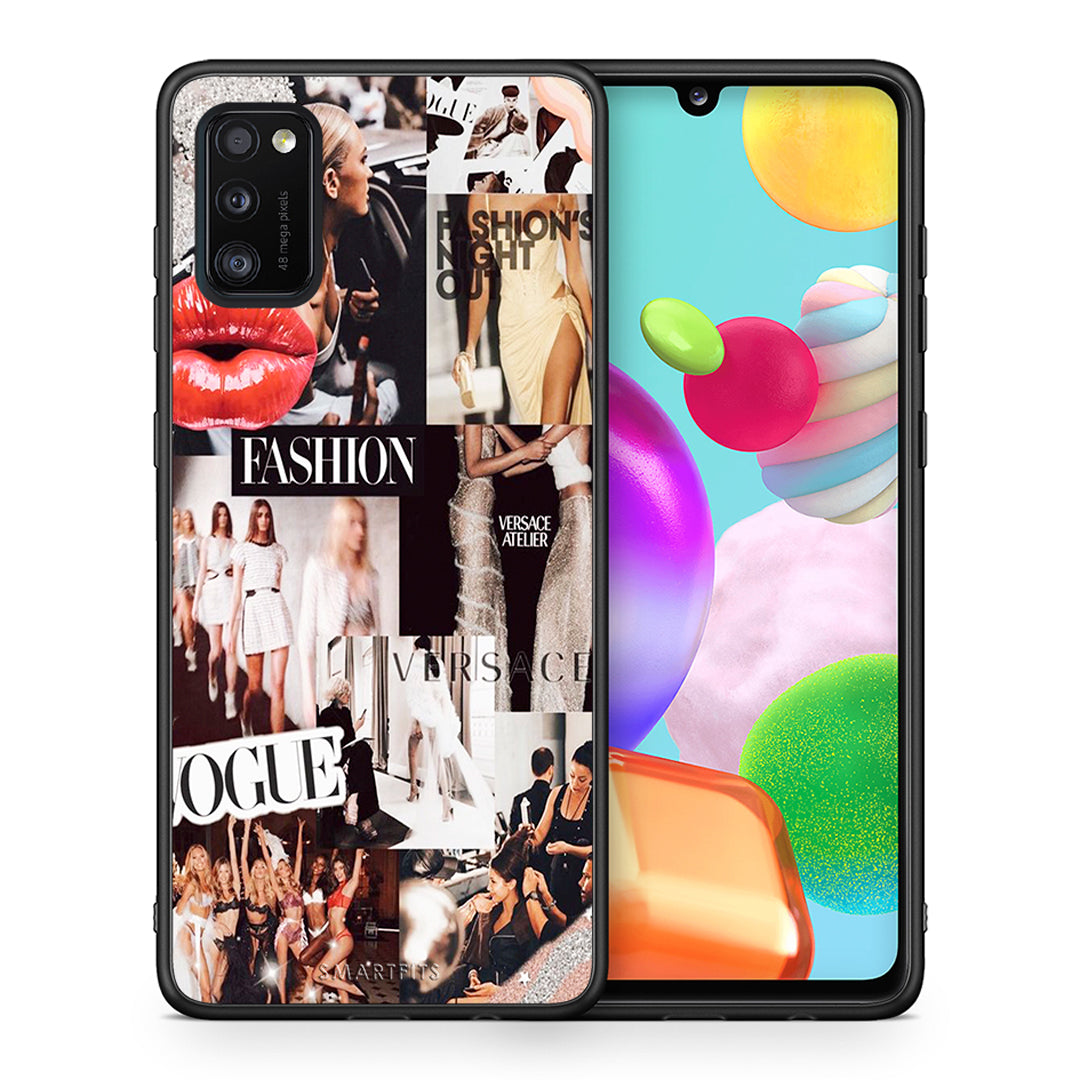 Θήκη Αγίου Βαλεντίνου Samsung A41 Collage Fashion από τη Smartfits με σχέδιο στο πίσω μέρος και μαύρο περίβλημα | Samsung A41 Collage Fashion case with colorful back and black bezels