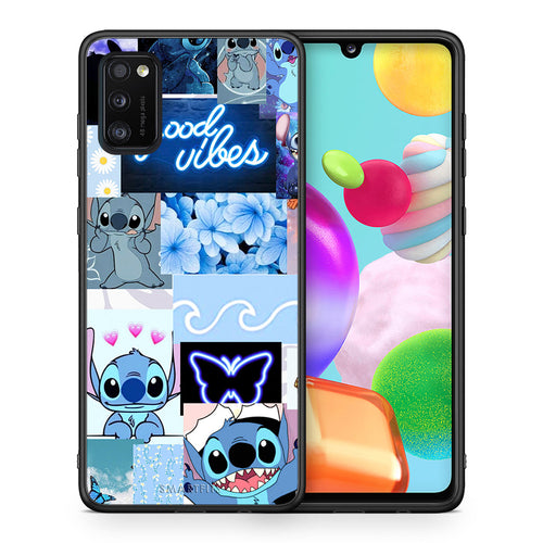 Θήκη Αγίου Βαλεντίνου Samsung A41 Collage Good Vibes από τη Smartfits με σχέδιο στο πίσω μέρος και μαύρο περίβλημα | Samsung A41 Collage Good Vibes case with colorful back and black bezels