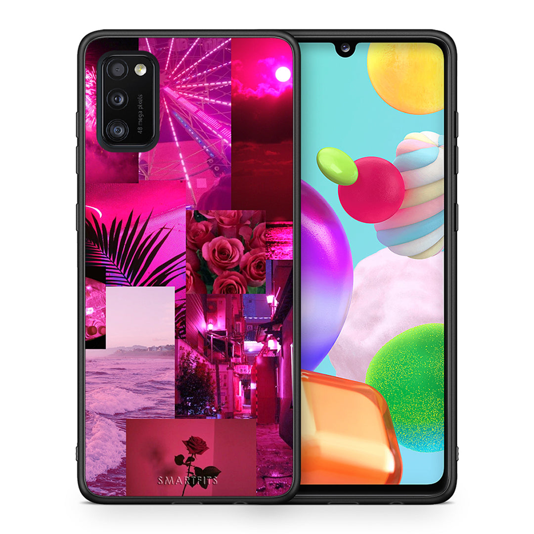 Θήκη Αγίου Βαλεντίνου Samsung A41 Collage Red Roses από τη Smartfits με σχέδιο στο πίσω μέρος και μαύρο περίβλημα | Samsung A41 Collage Red Roses case with colorful back and black bezels