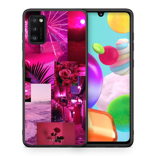 Θήκη Αγίου Βαλεντίνου Samsung A41 Collage Red Roses από τη Smartfits με σχέδιο στο πίσω μέρος και μαύρο περίβλημα | Samsung A41 Collage Red Roses case with colorful back and black bezels