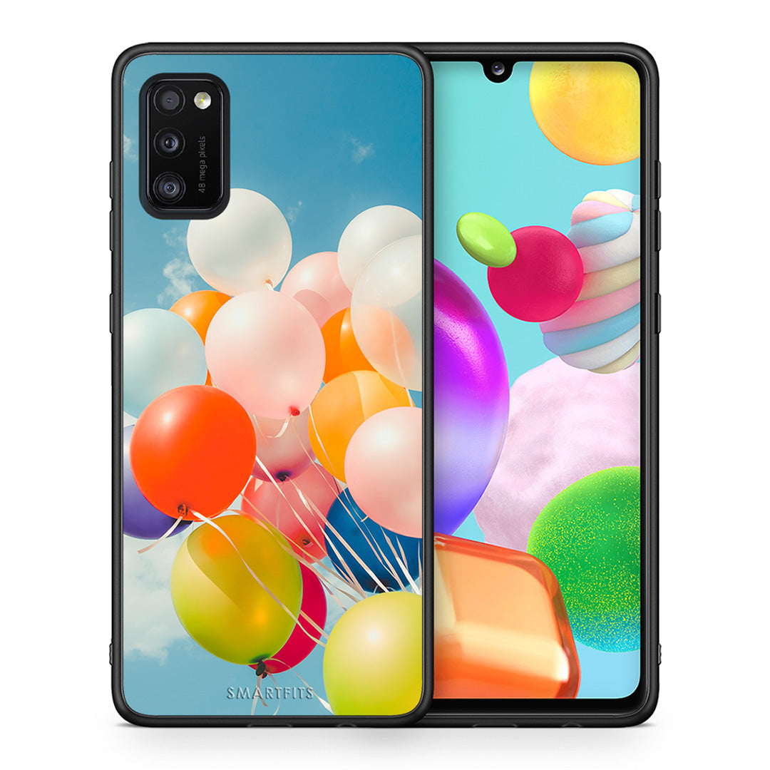 Θήκη Samsung A41 Colorful Balloons από τη Smartfits με σχέδιο στο πίσω μέρος και μαύρο περίβλημα | Samsung A41 Colorful Balloons case with colorful back and black bezels