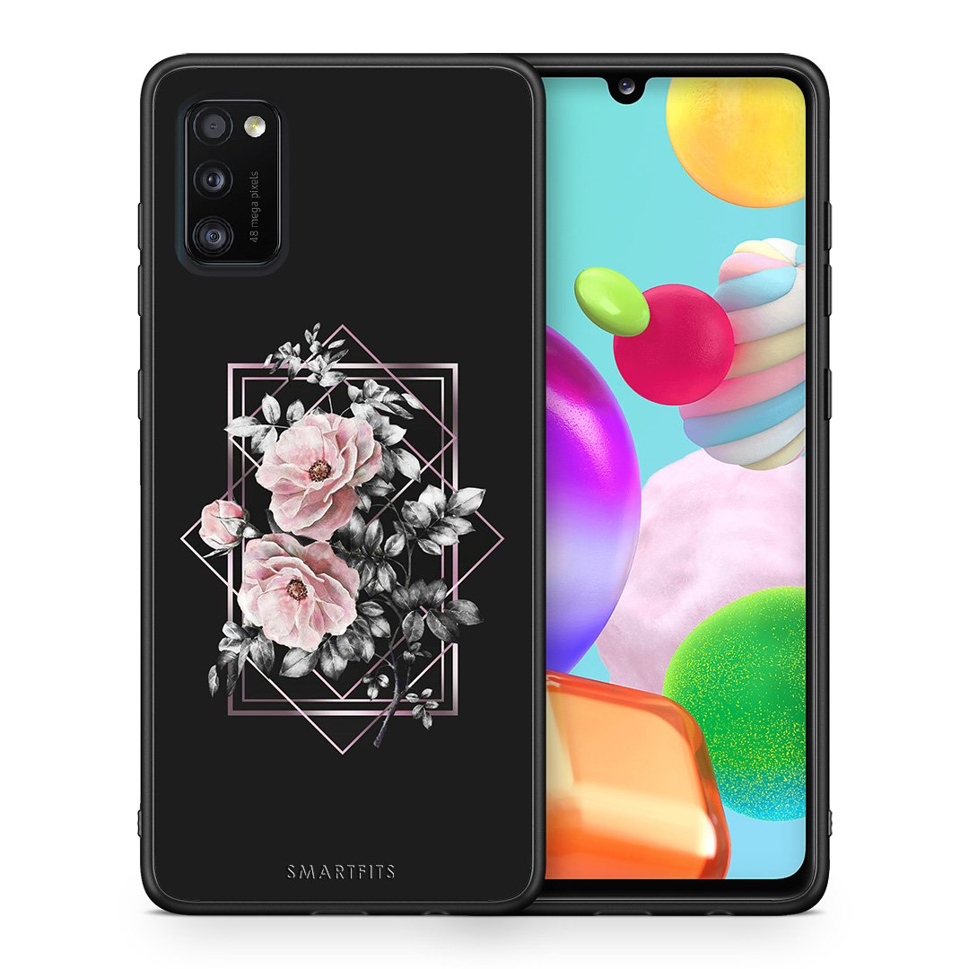 Θήκη Samsung A41 Frame Flower από τη Smartfits με σχέδιο στο πίσω μέρος και μαύρο περίβλημα | Samsung A41 Frame Flower case with colorful back and black bezels