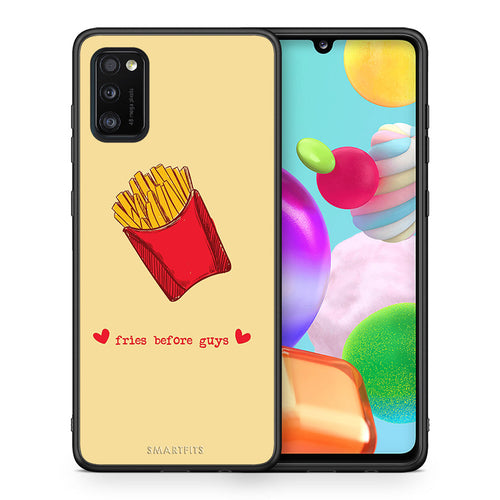 Θήκη Αγίου Βαλεντίνου Samsung A41 Fries Before Guys από τη Smartfits με σχέδιο στο πίσω μέρος και μαύρο περίβλημα | Samsung A41 Fries Before Guys case with colorful back and black bezels