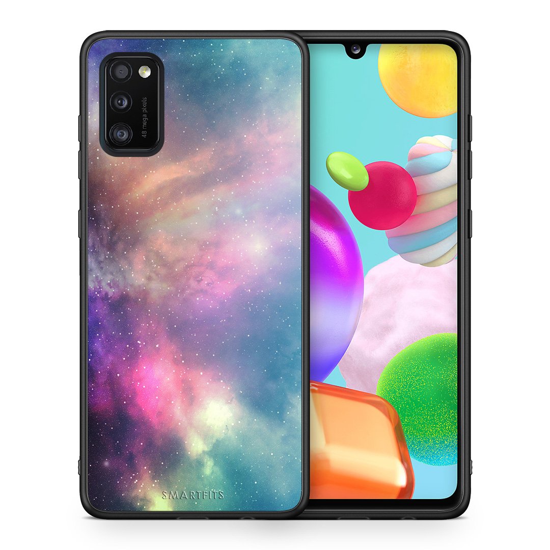 Θήκη Samsung A41 Rainbow Galaxy από τη Smartfits με σχέδιο στο πίσω μέρος και μαύρο περίβλημα | Samsung A41 Rainbow Galaxy case with colorful back and black bezels