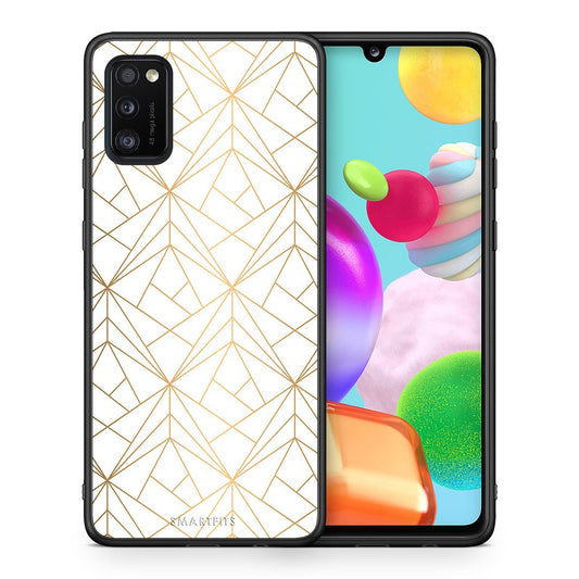 Θήκη Samsung A41 Luxury White Geometric από τη Smartfits με σχέδιο στο πίσω μέρος και μαύρο περίβλημα | Samsung A41 Luxury White Geometric case with colorful back and black bezels