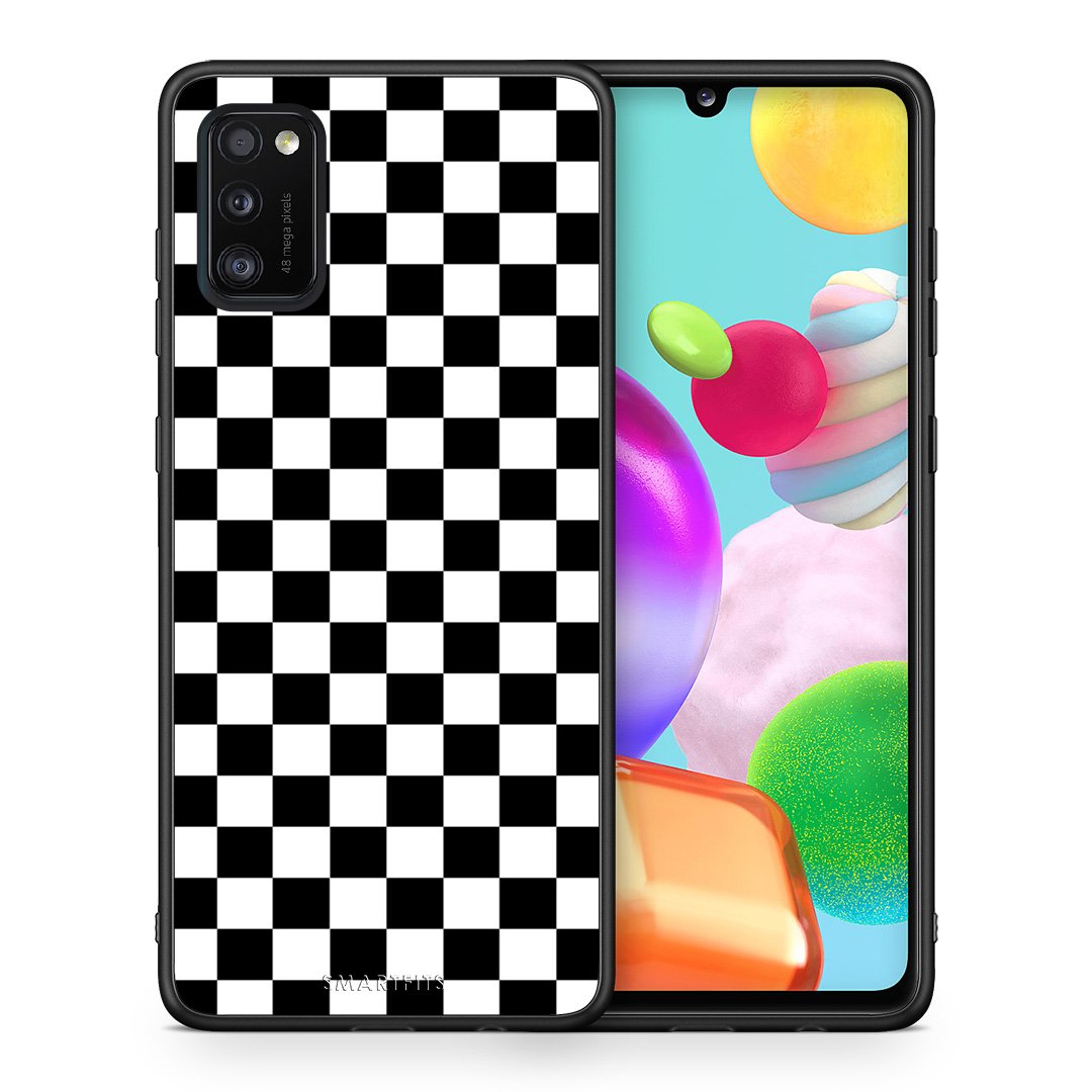 Θήκη Samsung A41 Squares Geometric από τη Smartfits με σχέδιο στο πίσω μέρος και μαύρο περίβλημα | Samsung A41 Squares Geometric case with colorful back and black bezels