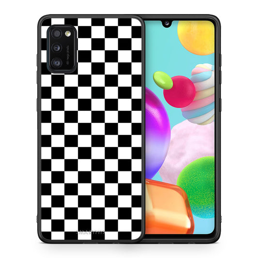 Θήκη Samsung A41 Squares Geometric από τη Smartfits με σχέδιο στο πίσω μέρος και μαύρο περίβλημα | Samsung A41 Squares Geometric case with colorful back and black bezels