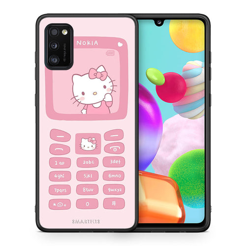 Θήκη Αγίου Βαλεντίνου Samsung A41 Hello Kitten από τη Smartfits με σχέδιο στο πίσω μέρος και μαύρο περίβλημα | Samsung A41 Hello Kitten case with colorful back and black bezels