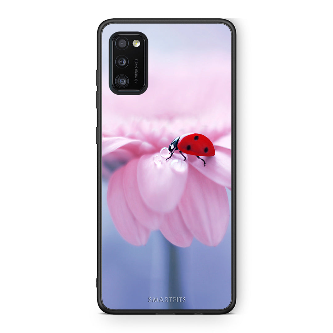 Samsung A41 Ladybug Flower θήκη από τη Smartfits με σχέδιο στο πίσω μέρος και μαύρο περίβλημα | Smartphone case with colorful back and black bezels by Smartfits