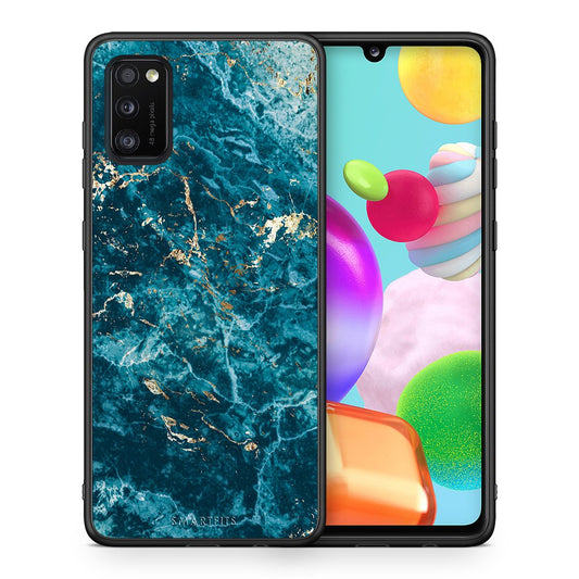 Θήκη Samsung A41 Marble Blue από τη Smartfits με σχέδιο στο πίσω μέρος και μαύρο περίβλημα | Samsung A41 Marble Blue case with colorful back and black bezels