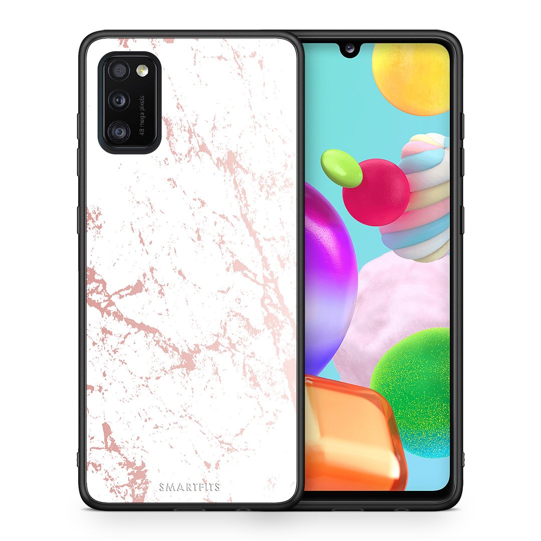 Θήκη Samsung A41 Pink Splash Marble από τη Smartfits με σχέδιο στο πίσω μέρος και μαύρο περίβλημα | Samsung A41 Pink Splash Marble case with colorful back and black bezels