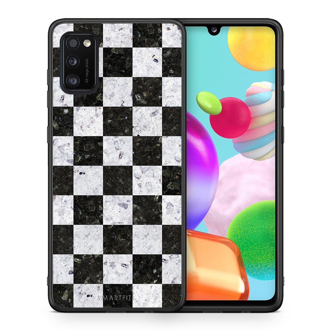 Θήκη Samsung A41 Square Geometric Marble από τη Smartfits με σχέδιο στο πίσω μέρος και μαύρο περίβλημα | Samsung A41 Square Geometric Marble case with colorful back and black bezels
