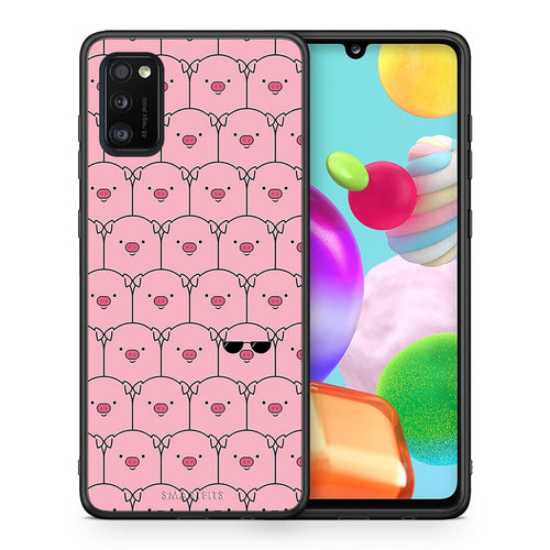 Θήκη Samsung A41 Pig Glasses από τη Smartfits με σχέδιο στο πίσω μέρος και μαύρο περίβλημα | Samsung A41 Pig Glasses case with colorful back and black bezels