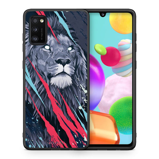 Θήκη Samsung A41 Lion Designer PopArt από τη Smartfits με σχέδιο στο πίσω μέρος και μαύρο περίβλημα | Samsung A41 Lion Designer PopArt case with colorful back and black bezels
