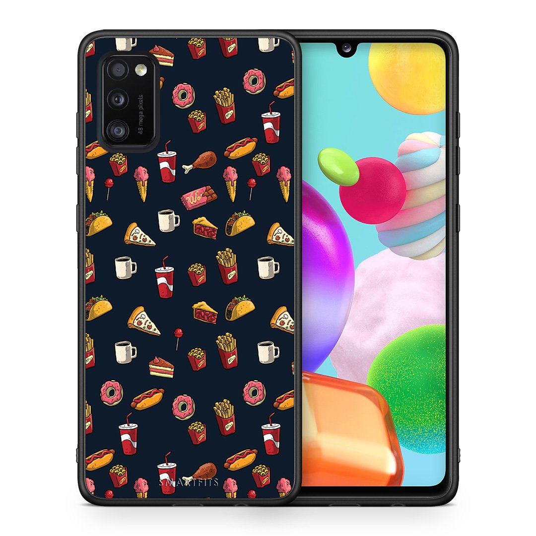 Θήκη Samsung A41 Hungry Random από τη Smartfits με σχέδιο στο πίσω μέρος και μαύρο περίβλημα | Samsung A41 Hungry Random case with colorful back and black bezels