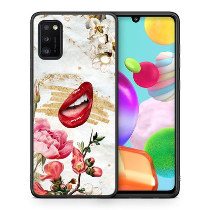 Θήκη Samsung A41 Red Lips από τη Smartfits με σχέδιο στο πίσω μέρος και μαύρο περίβλημα | Samsung A41 Red Lips case with colorful back and black bezels