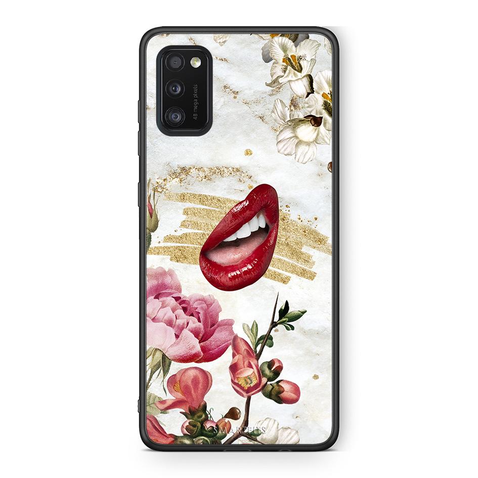 Samsung A41 Red Lips θήκη από τη Smartfits με σχέδιο στο πίσω μέρος και μαύρο περίβλημα | Smartphone case with colorful back and black bezels by Smartfits