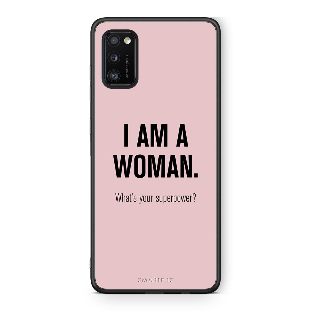 Samsung A41 Superpower Woman θήκη από τη Smartfits με σχέδιο στο πίσω μέρος και μαύρο περίβλημα | Smartphone case with colorful back and black bezels by Smartfits