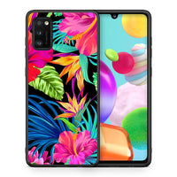 Thumbnail for Θήκη Samsung A41 Tropical Flowers από τη Smartfits με σχέδιο στο πίσω μέρος και μαύρο περίβλημα | Samsung A41 Tropical Flowers case with colorful back and black bezels