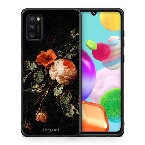 Θήκη Samsung A41 Vintage Roses από τη Smartfits με σχέδιο στο πίσω μέρος και μαύρο περίβλημα | Samsung A41 Vintage Roses case with colorful back and black bezels