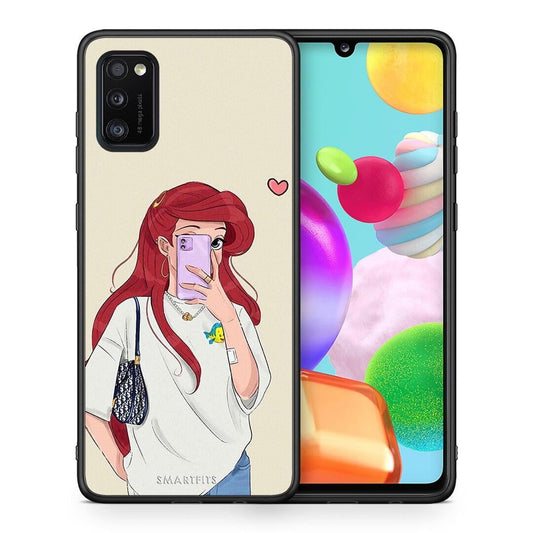 Θήκη Samsung A41 Walking Mermaid από τη Smartfits με σχέδιο στο πίσω μέρος και μαύρο περίβλημα | Samsung A41 Walking Mermaid case with colorful back and black bezels