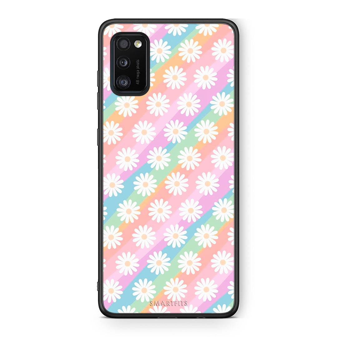 Samsung A41 White Daisies θήκη από τη Smartfits με σχέδιο στο πίσω μέρος και μαύρο περίβλημα | Smartphone case with colorful back and black bezels by Smartfits