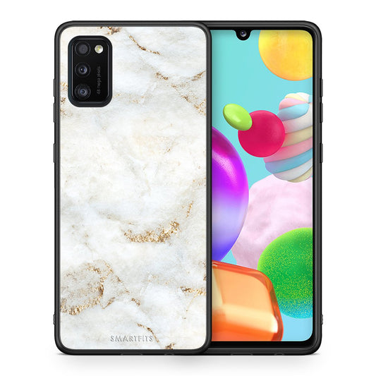 Θήκη Samsung A41 White Gold Marble από τη Smartfits με σχέδιο στο πίσω μέρος και μαύρο περίβλημα | Samsung A41 White Gold Marble case with colorful back and black bezels
