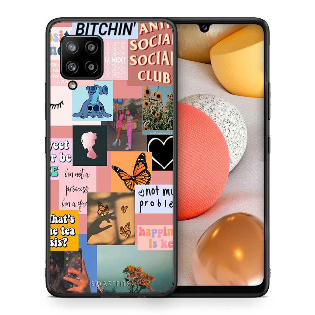Θήκη Αγίου Βαλεντίνου Samsung Galaxy A42 Collage Bitchin από τη Smartfits με σχέδιο στο πίσω μέρος και μαύρο περίβλημα | Samsung Galaxy A42 Collage Bitchin case with colorful back and black bezels