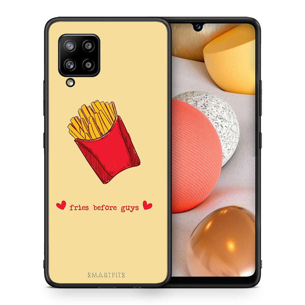 Θήκη Αγίου Βαλεντίνου Samsung Galaxy A42 Fries Before Guys από τη Smartfits με σχέδιο στο πίσω μέρος και μαύρο περίβλημα | Samsung Galaxy A42 Fries Before Guys case with colorful back and black bezels