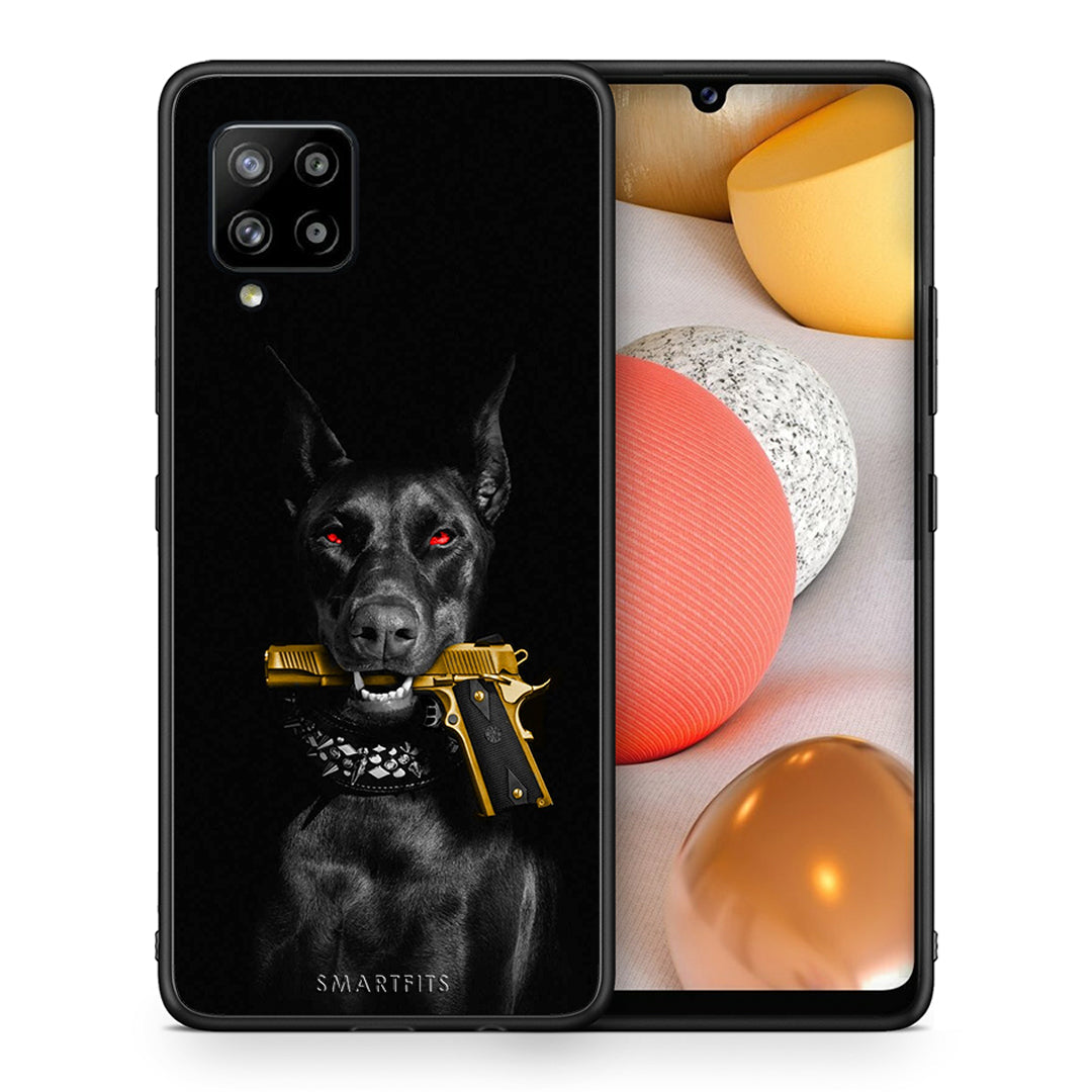 Θήκη Αγίου Βαλεντίνου Samsung Galaxy A42 Golden Gun από τη Smartfits με σχέδιο στο πίσω μέρος και μαύρο περίβλημα | Samsung Galaxy A42 Golden Gun case with colorful back and black bezels