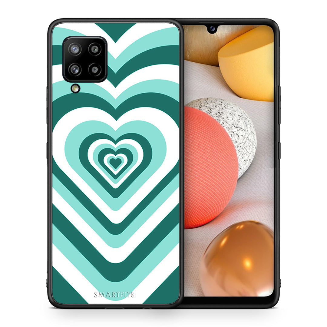 Θήκη Samsung Galaxy A42 Green Hearts από τη Smartfits με σχέδιο στο πίσω μέρος και μαύρο περίβλημα | Samsung Galaxy A42 Green Hearts case with colorful back and black bezels