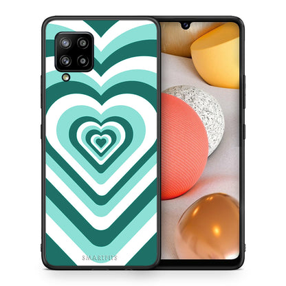 Θήκη Samsung Galaxy A42 Green Hearts από τη Smartfits με σχέδιο στο πίσω μέρος και μαύρο περίβλημα | Samsung Galaxy A42 Green Hearts case with colorful back and black bezels