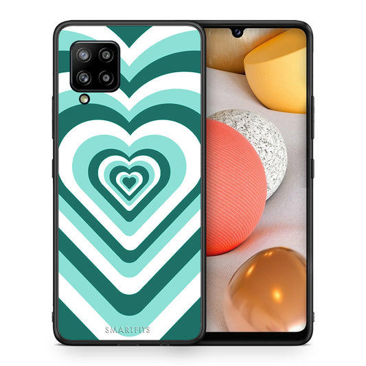 Θήκη Samsung Galaxy A42 Green Hearts από τη Smartfits με σχέδιο στο πίσω μέρος και μαύρο περίβλημα | Samsung Galaxy A42 Green Hearts case with colorful back and black bezels