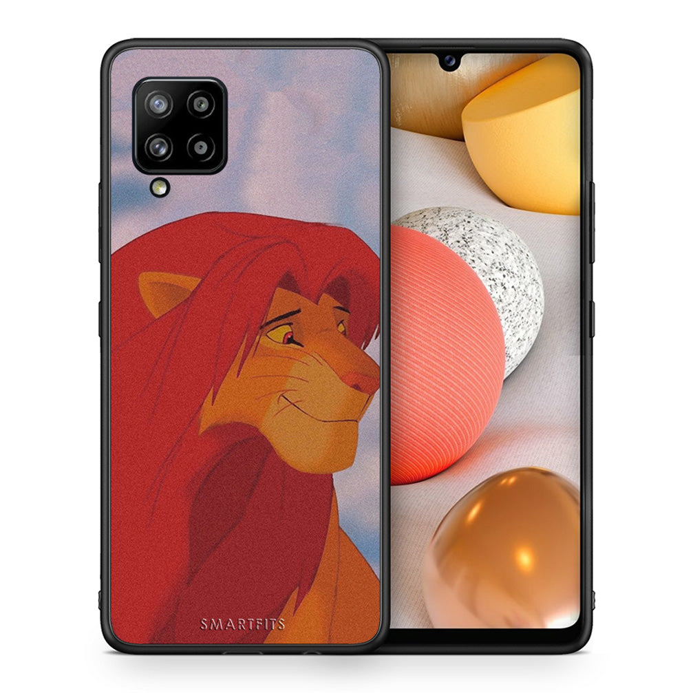 Θήκη Αγίου Βαλεντίνου Samsung Galaxy A42 Lion Love 1 από τη Smartfits με σχέδιο στο πίσω μέρος και μαύρο περίβλημα | Samsung Galaxy A42 Lion Love 1 case with colorful back and black bezels