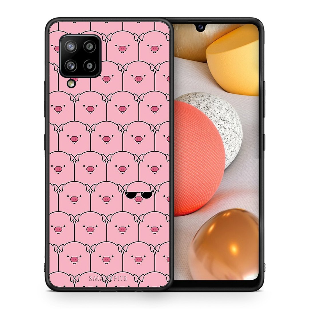 Θήκη Samsung Galaxy A42 Pig Glasses από τη Smartfits με σχέδιο στο πίσω μέρος και μαύρο περίβλημα | Samsung Galaxy A42 Pig Glasses case with colorful back and black bezels