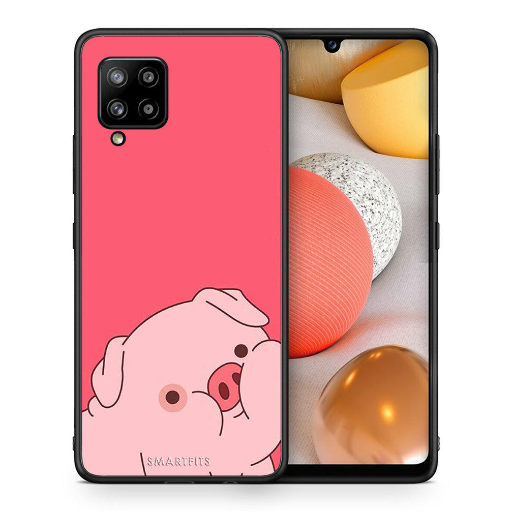 Θήκη Αγίου Βαλεντίνου Samsung Galaxy A42 Pig Love 1 από τη Smartfits με σχέδιο στο πίσω μέρος και μαύρο περίβλημα | Samsung Galaxy A42 Pig Love 1 case with colorful back and black bezels