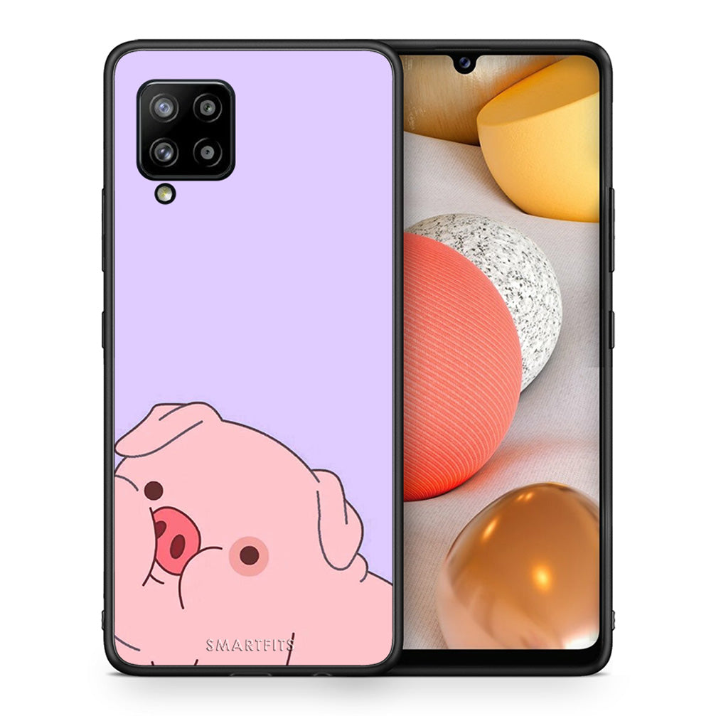 Θήκη Αγίου Βαλεντίνου Samsung Galaxy A42 Pig Love 2 από τη Smartfits με σχέδιο στο πίσω μέρος και μαύρο περίβλημα | Samsung Galaxy A42 Pig Love 2 case with colorful back and black bezels