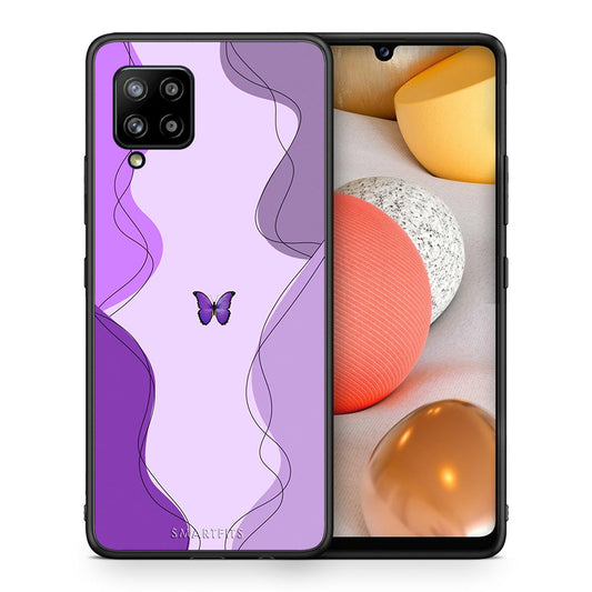 Θήκη Αγίου Βαλεντίνου Samsung Galaxy A42 Purple Mariposa από τη Smartfits με σχέδιο στο πίσω μέρος και μαύρο περίβλημα | Samsung Galaxy A42 Purple Mariposa case with colorful back and black bezels